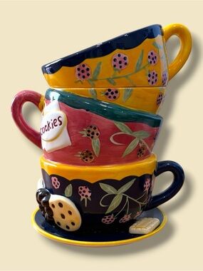 Ceramic Stacked Teacup Cookie Jar